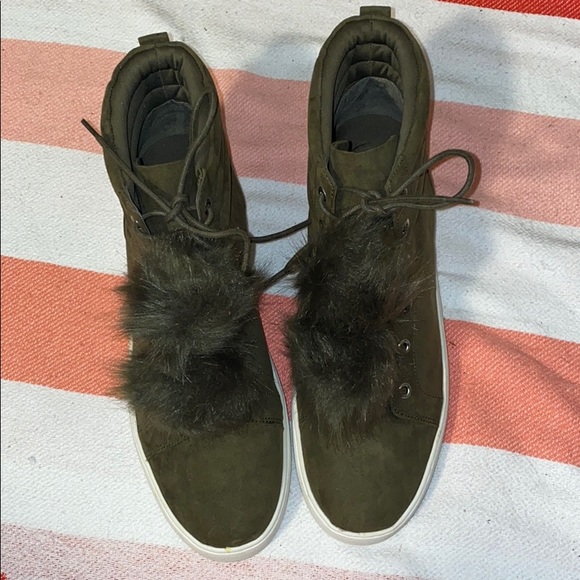 Nine West Faux Suede Pom Pom High Top Sneakers - Picture 5 of 11